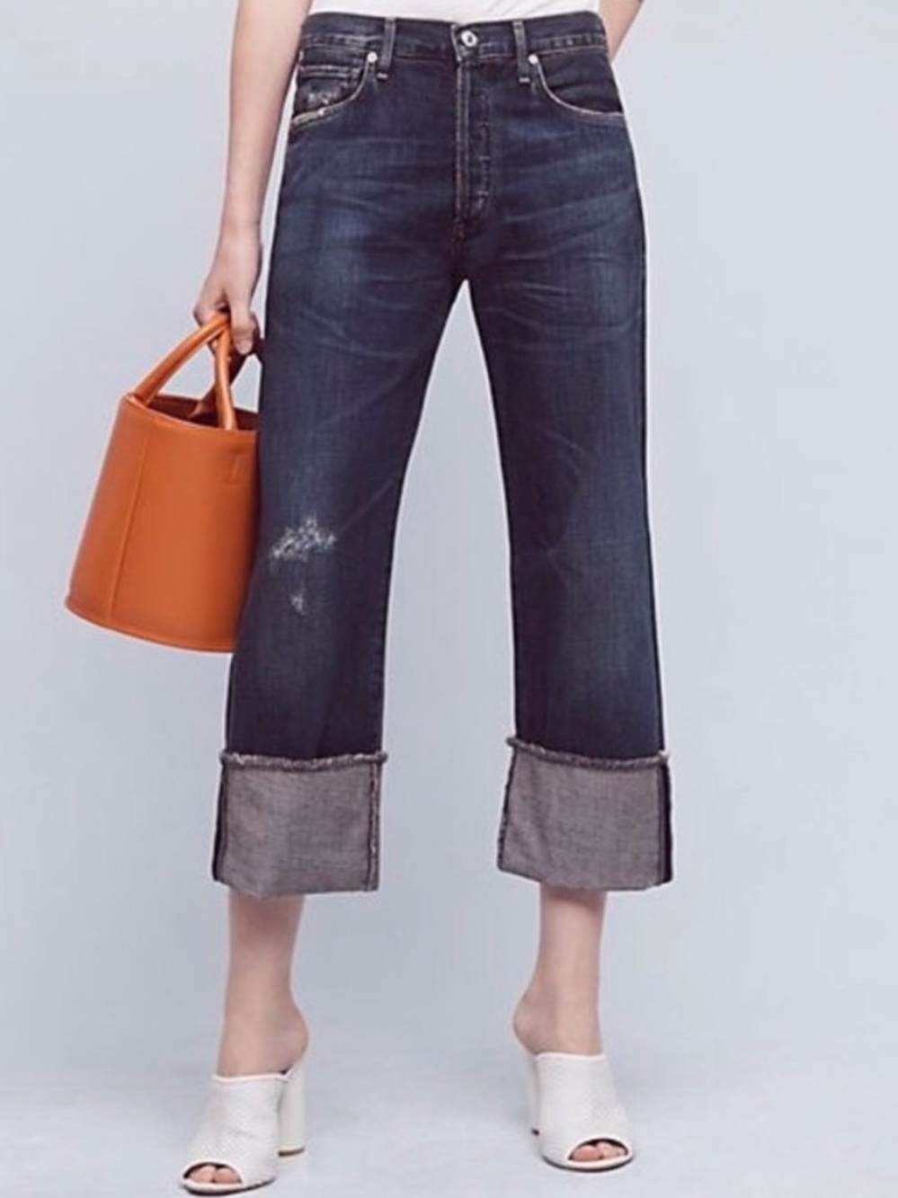 citizens of humanity relaxed cuff cropped jeans distressed
